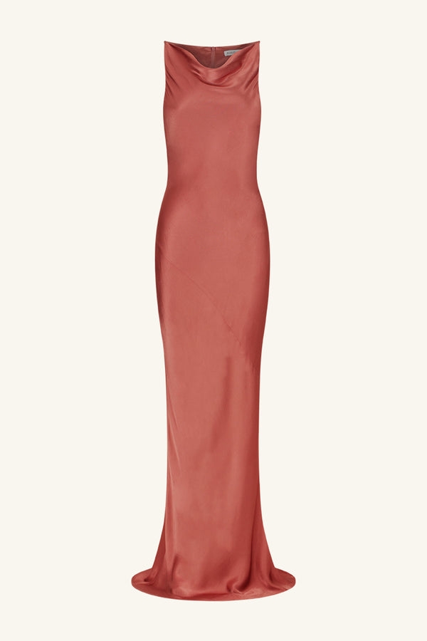 LA LUNE HIGH NECK COWL MAXI DRESS - TERRACOTTA_G