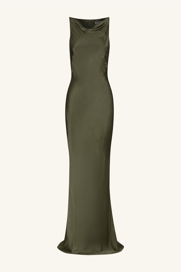 LA LUNE HIGH NECK COWL MAXI DRESS - FOREST_G