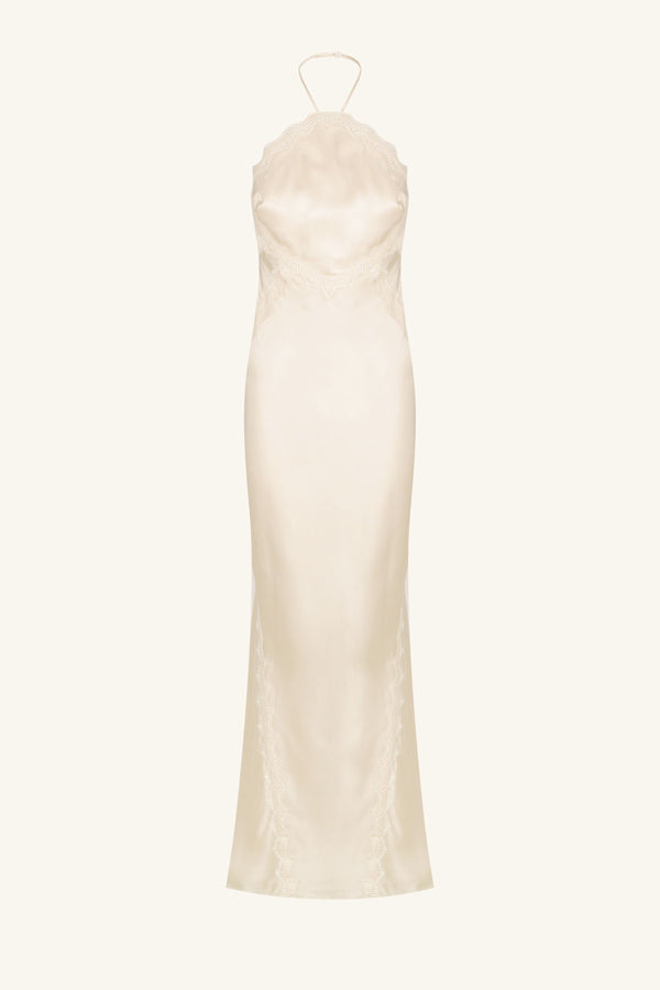 LA LUNE LACE HALTER OPEN BACK MAXI DRESS - CREAM_G