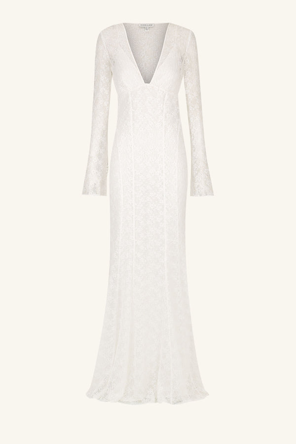 LA LUNE SOL LACE PLUNGED PANELLED MAXI DRESS - IVORY_G