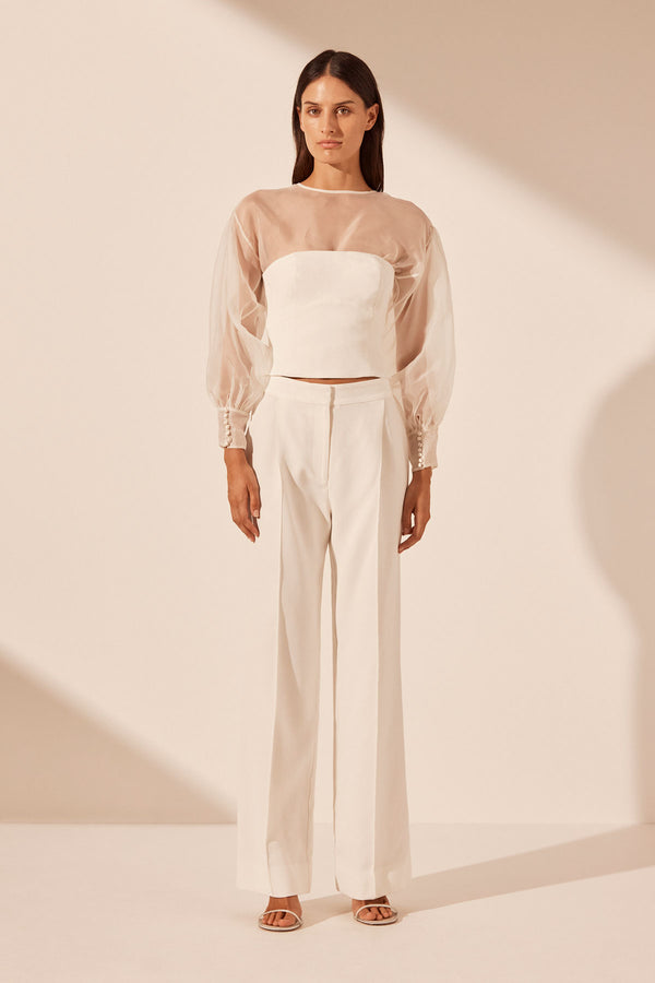 LA LUNE LIA SILK WRAP CROP BLOUSE - IVORY_F3