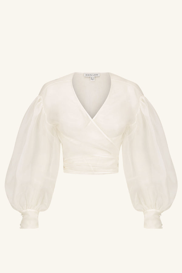 LA LUNE LIA SILK WRAP CROP BLOUSE - IVORY_G