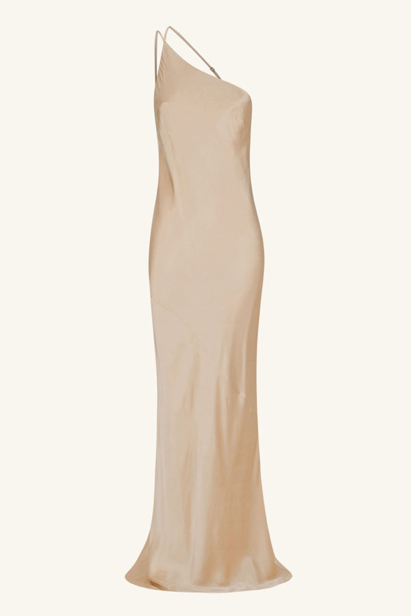 LA LUNE ONE SHOULDER COWL BACK MAXI DRESS - GOLD_G
