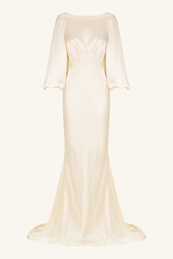 LA LUNE OPEN BACK BALLOON SLEEVE MAXI DRESS - CREAM_G