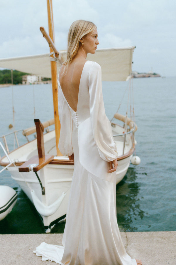 LA LUNE OPEN BACK BALLOON SLEEVE MAXI DRESS - CREAM_C