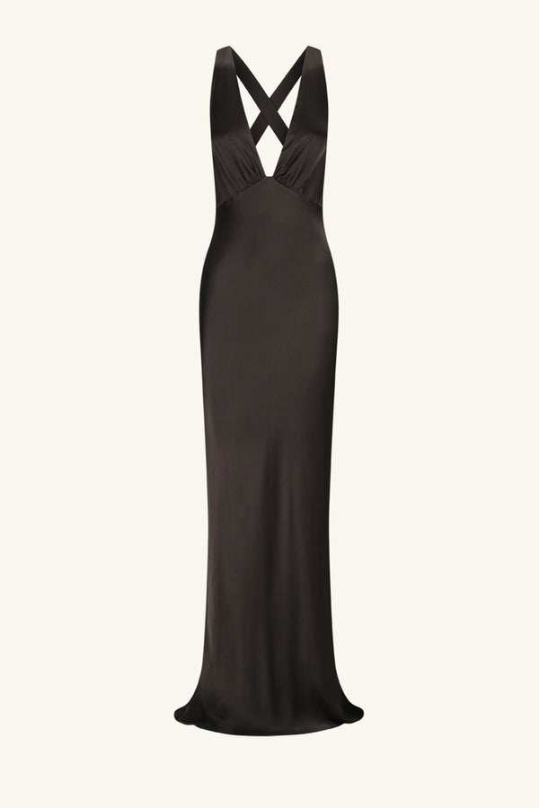 LA LUNE PLUNGED CROSS BACK MAXI DRESS - BLACK_G