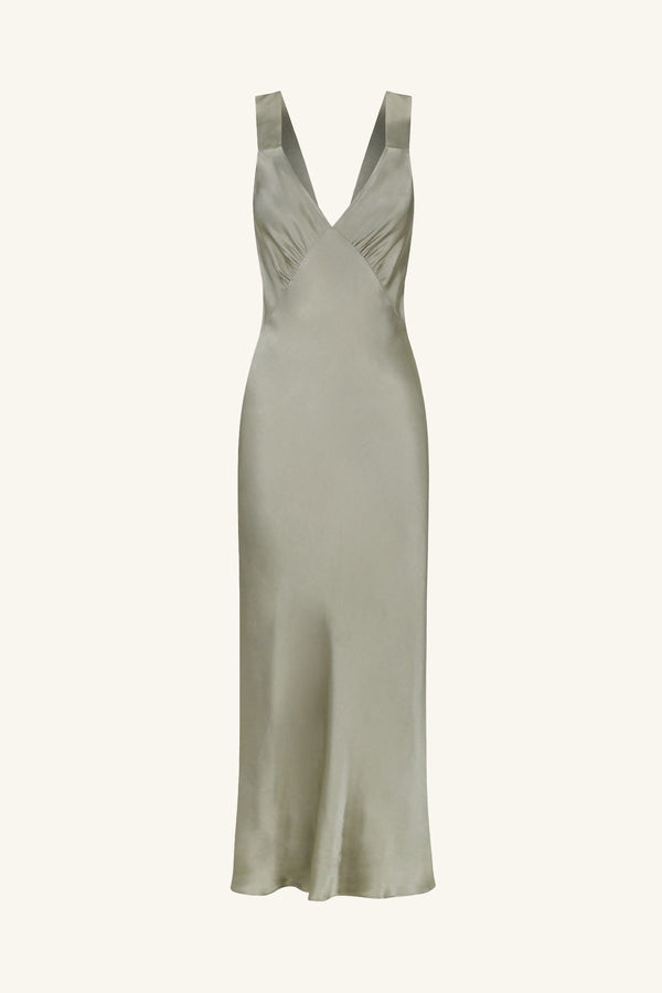 LA LUNE PLUNGED MIDI DRESS - SAGE_G