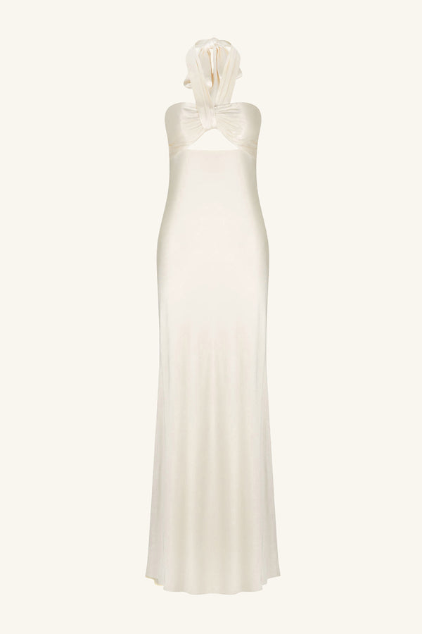 LA LUNE RUCHED HALTER MAXI DRESS - CREAM_G