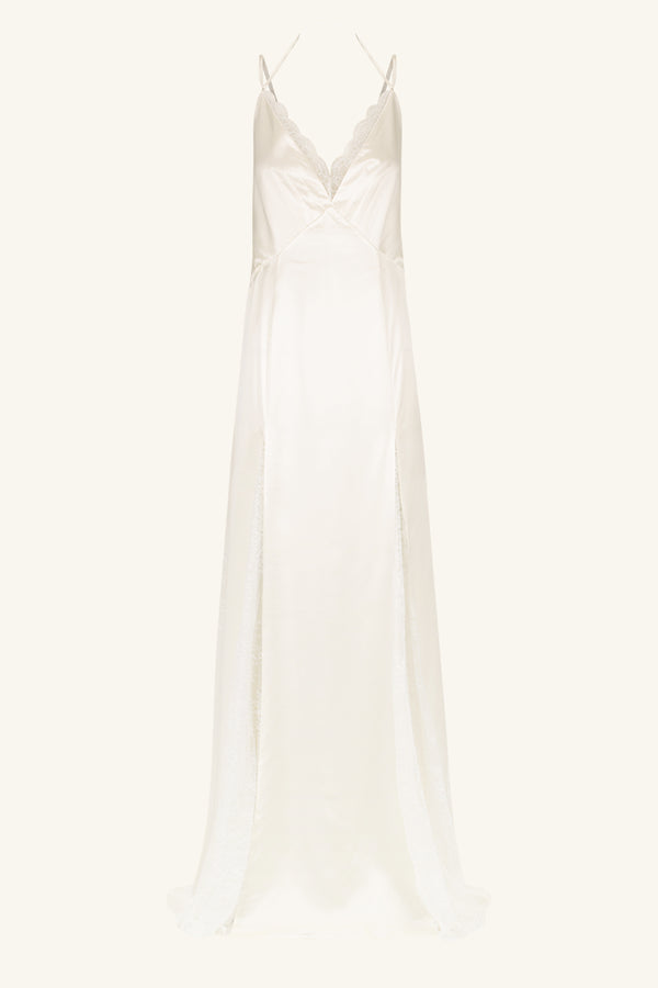 LA LUNE SILK LACE PLUNGED MAXI DRESS - IVORY_G