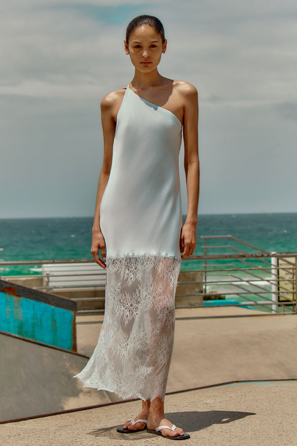 LABYRINTH LACE ONE SHOULDER COWL MAXI DRESS - PALE BLUE_C