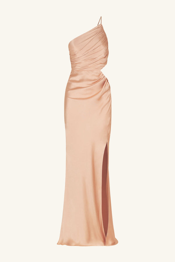 LA LUNE ASYMMETRICAL GATHERED MAXI DRESS - DESERT ROSE_G