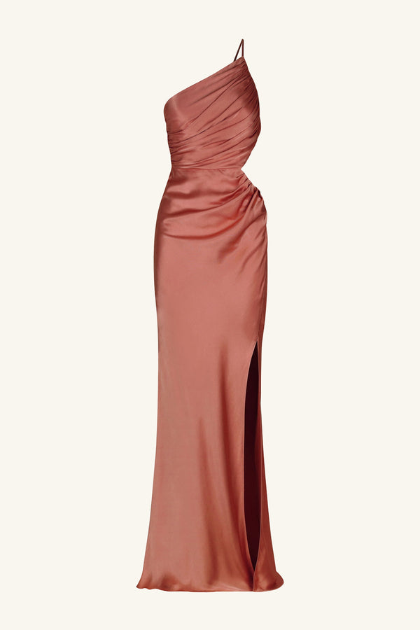 LA LUNE ASYMMETRICAL GATHERED MAXI DRESS - TERRACOTTA_G