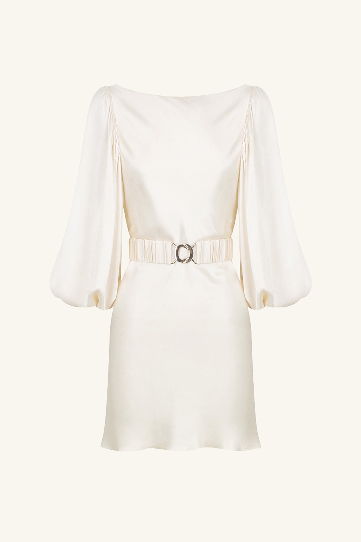 La Lune Balloon Sleeve Mini Dress With Belt | Cream | Dresses | Shona Joy