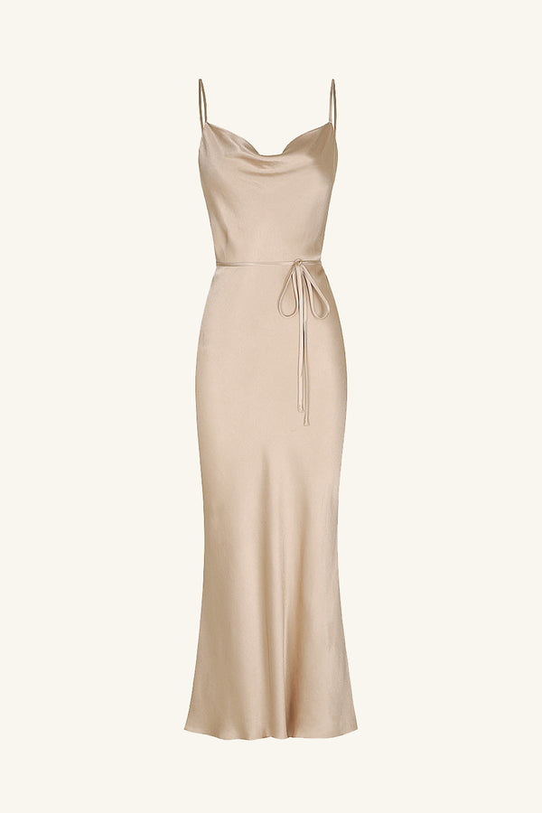 LA LUNE BIAS COWL MIDI DRESS - GOLD_G
