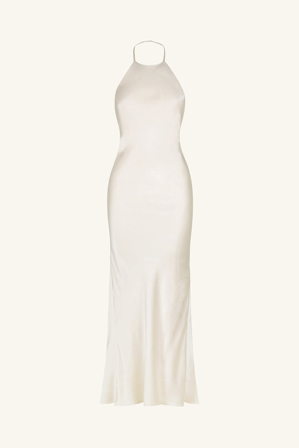 LA LUNE LOW BACK HALTER NECK MIDI DRESS - CREAM_G