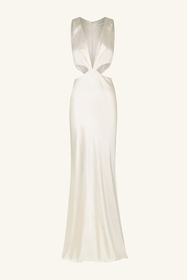 LA LUNE PLUNGED CUT OUT MAXI DRESS - CREAM_G