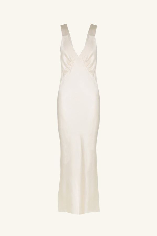 LA LUNE PLUNGED MIDI DRESS - CREAM_G