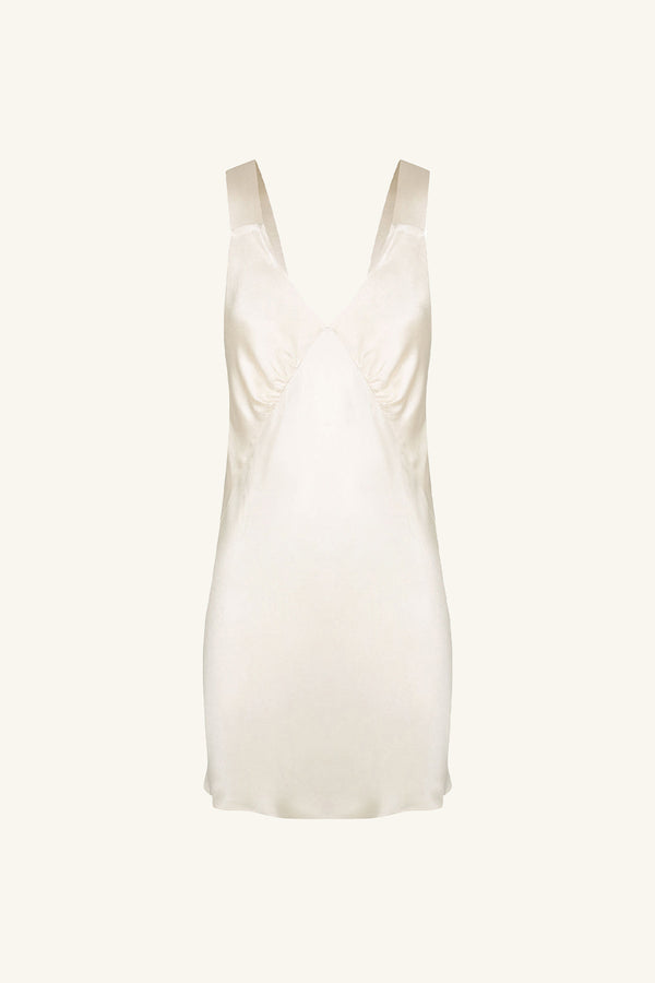 La Lune Plunged Slip Dress | Cream | Dresses