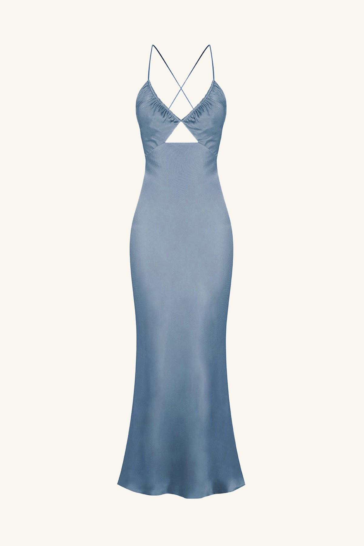 LA LUNE RUCHED BODICE MIDI DRESS - BLUE SMOKE_G