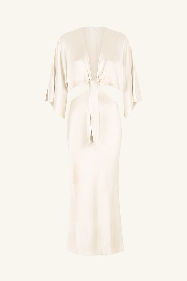 LA LUNE TIE FRONT BIAS MIDI DRESS - CREAM_G
