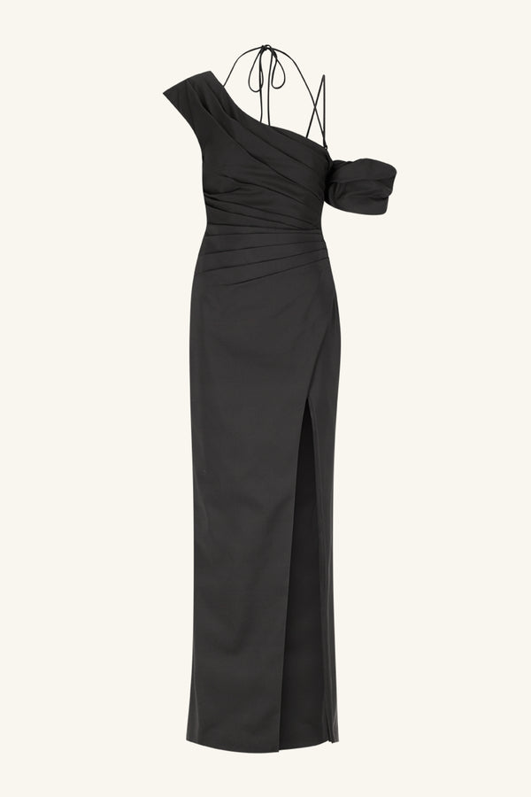 LANI ASYMMETRICAL DRAPED MAXI DRESS - BLACK_G