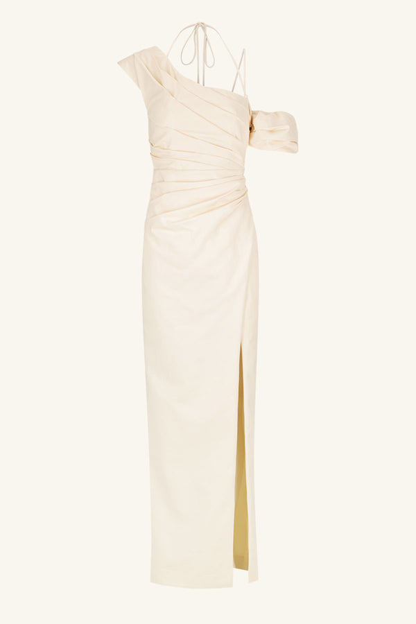 LANI ASYMMETRICAL DRAPED MAXI DRESS - RICE_G