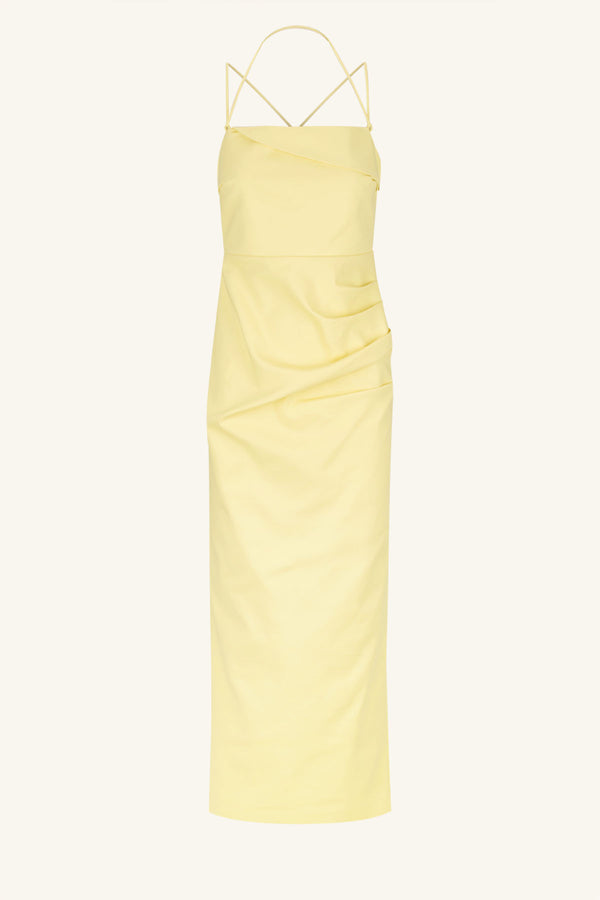 LANI DRAPED CROSS BACK MIDI DRESS - LEMON_G