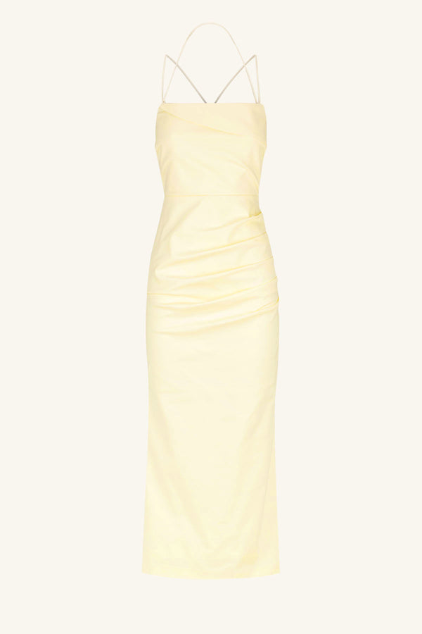 LANI DRAPED CROSS BACK MIDI DRESS - VANILLA_G