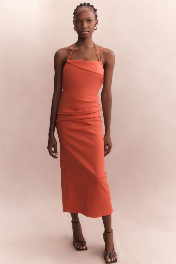 LANI DRAPED CROSS BACK MIDI DRESS - HIBISCUS_C