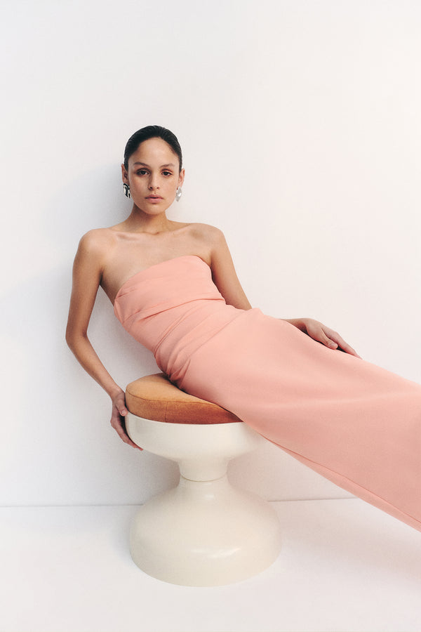 LANI STRAPLESS DRAPED MAXI DRESS - PEACH_C