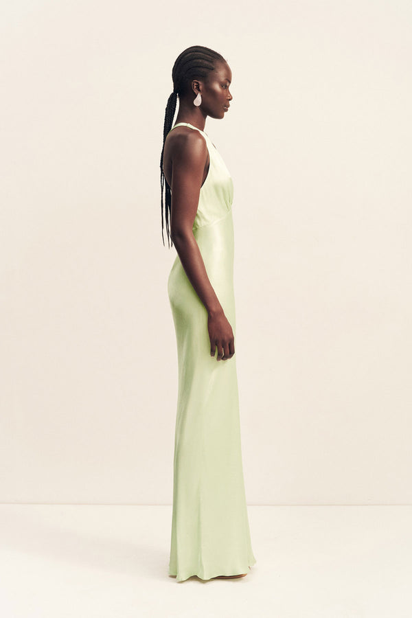 LA LUNE PLUNGED CROSS BACK MAXI DRESS - KEY LIME