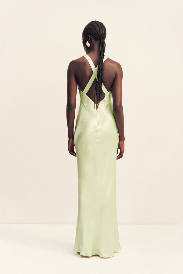 LA LUNE PLUNGED CROSS BACK MAXI DRESS - KEY LIME