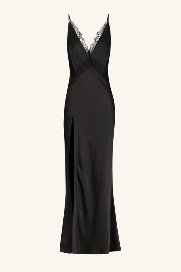 LETICIA SILK LACE SPLIT MAXI DRESS - BLACK_G