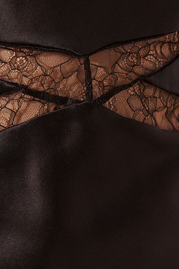 LETICIA SILK COWL NECK LACE MAXI DRESS - BLACK_SW