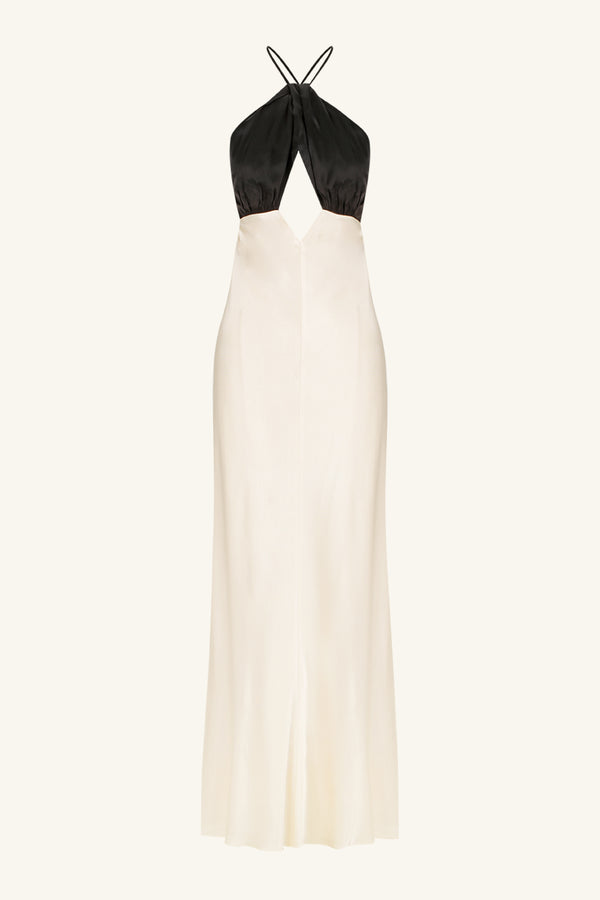 LINO CROSS BACK HALTER MAXI DRESS - CREAM/BLACK_G