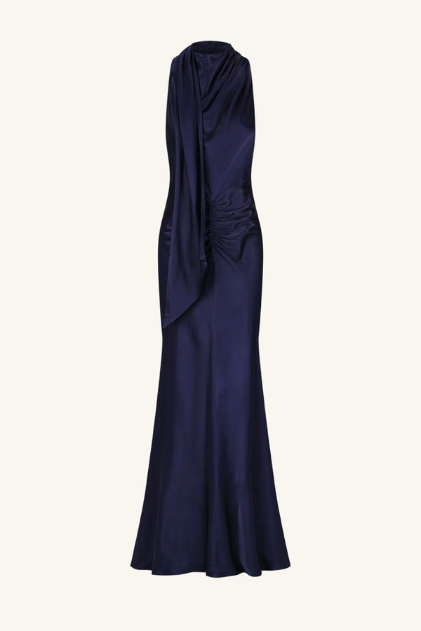 LINO SCARF NECK MAXI DRESS - DEEP MIDNIGHT_G