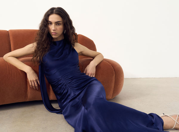 LINO SCARF NECK MAXI DRESS - DEEP MIDNIGHT_C