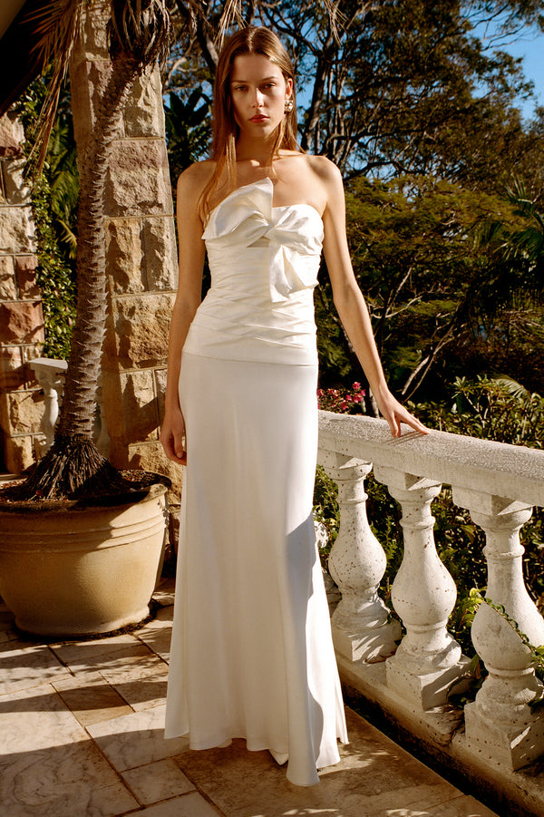 LUCERO SILK CONTRAST TWIST KNOT MAXI DRESS