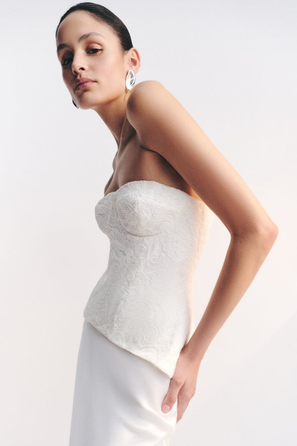LUMINOUS LACE STRAPLESS BUSTIER - IVORY_D