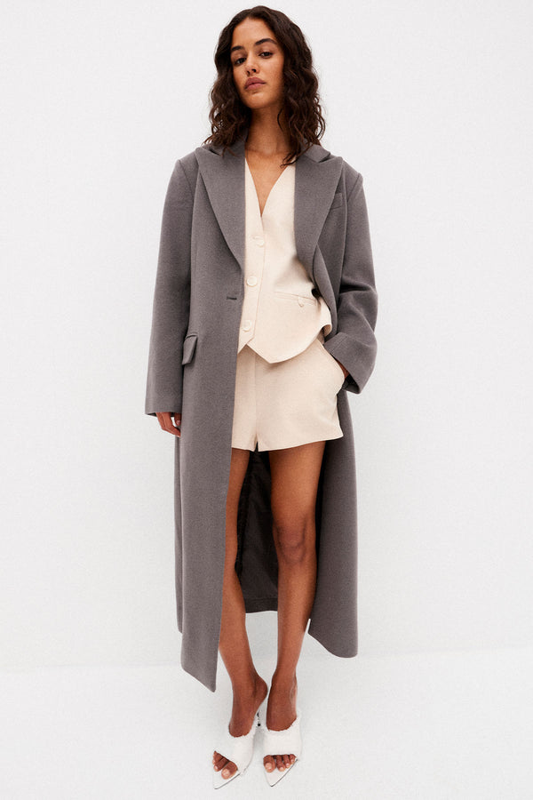 LUNA OVERSIZED PEAK LAPEL COAT WITH BELT - GRAPHITE_C