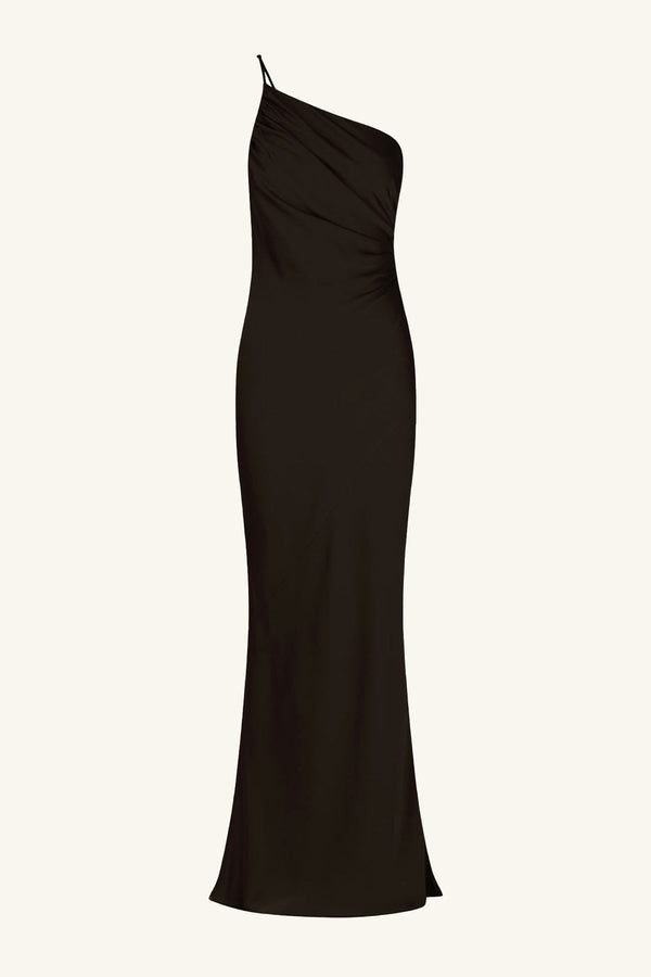 LUXE ASYMMETRICAL GATHERED MAXI DRESS - ONYX_G