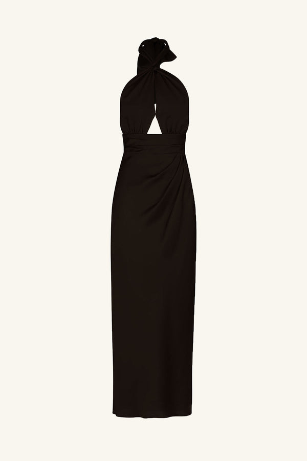 LUXE GATHERED HALTER MIDI DRESS - ONYX_G