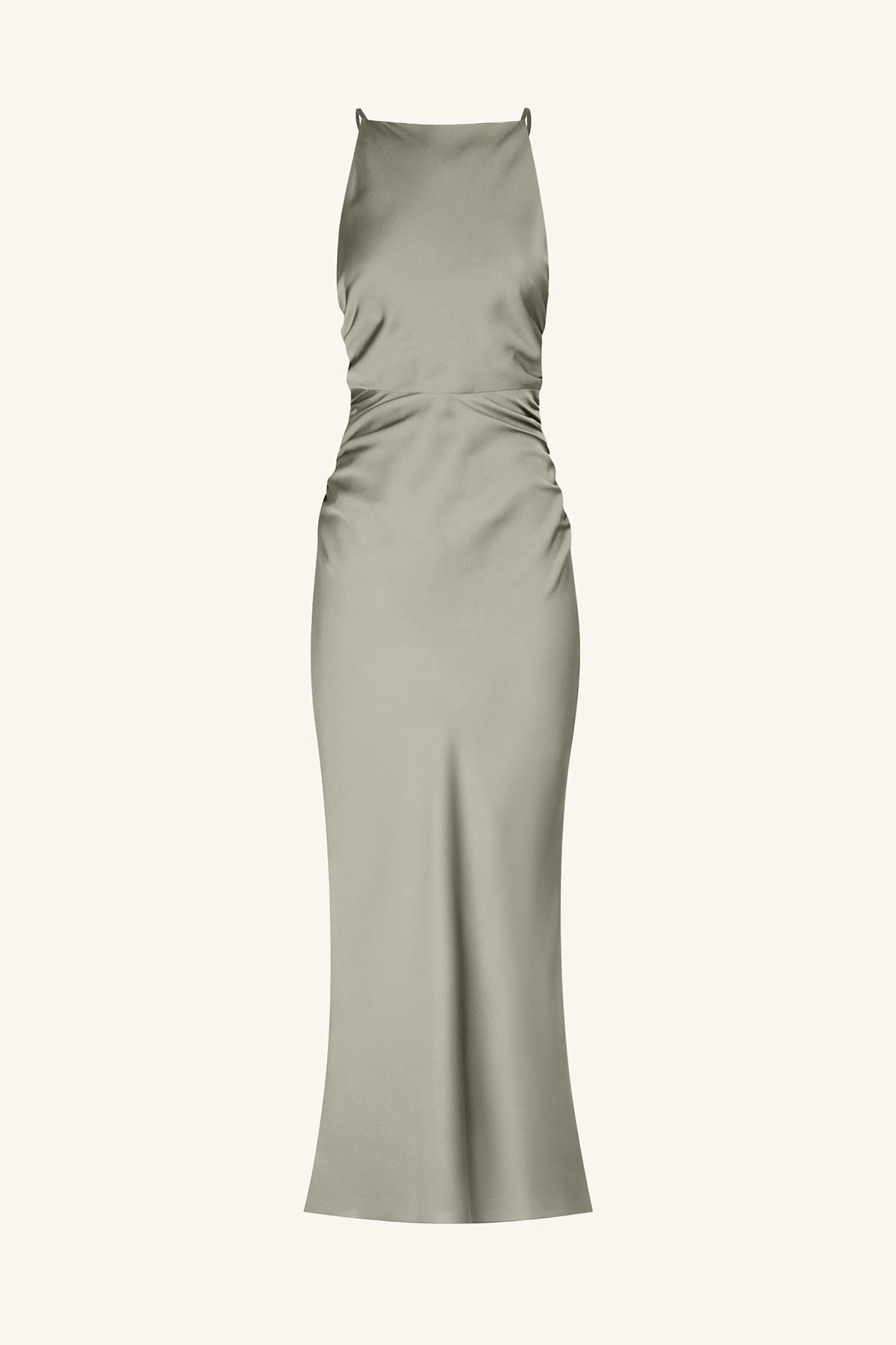 Luxe High Neck Ruched Midi Dress, Eucalyptus, Dresses