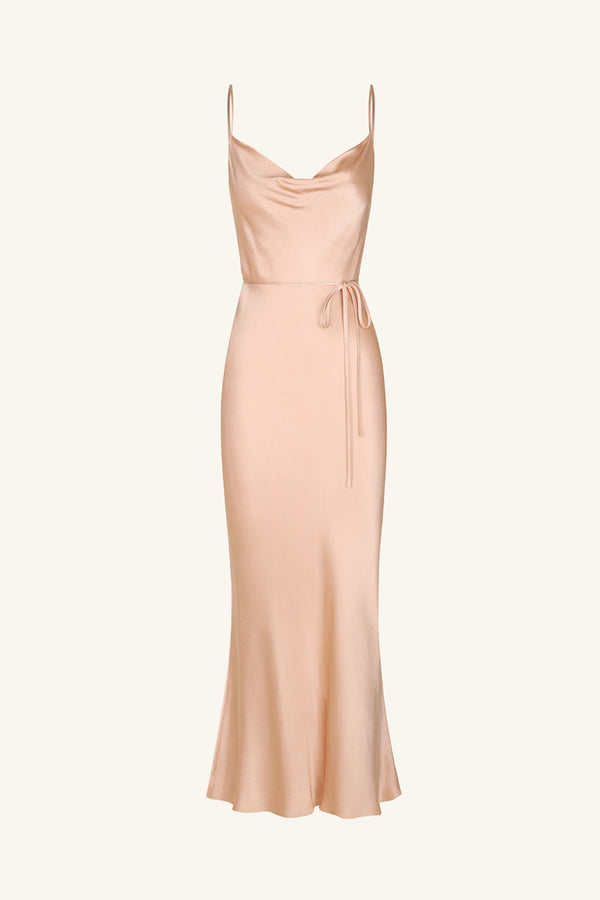 LA LUNE BIAS COWL MIDI DRESS - DESERT ROSE_G