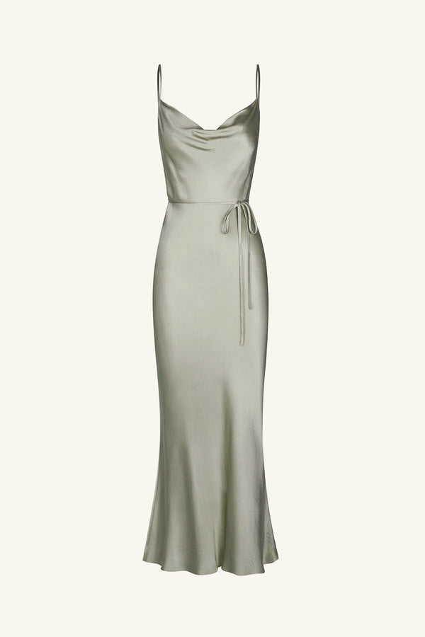 LA LUNE BIAS COWL MIDI DRESS - SAGE_G