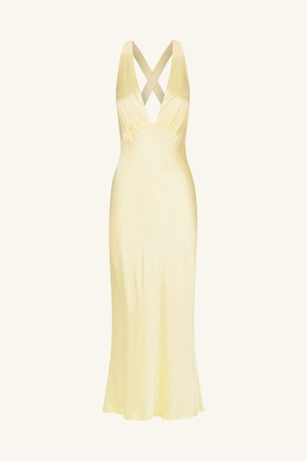 LA LUNE PLUNGED CROSS BACK MIDI DRESS - LEMON_G