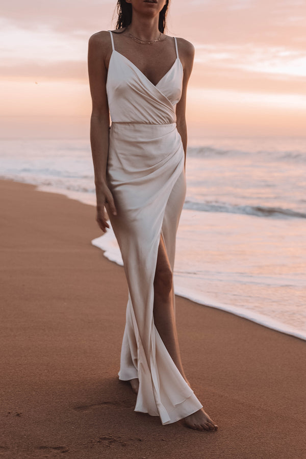 LA LUNE CROSS DRAPED MAXI DRESS - CREAM_C