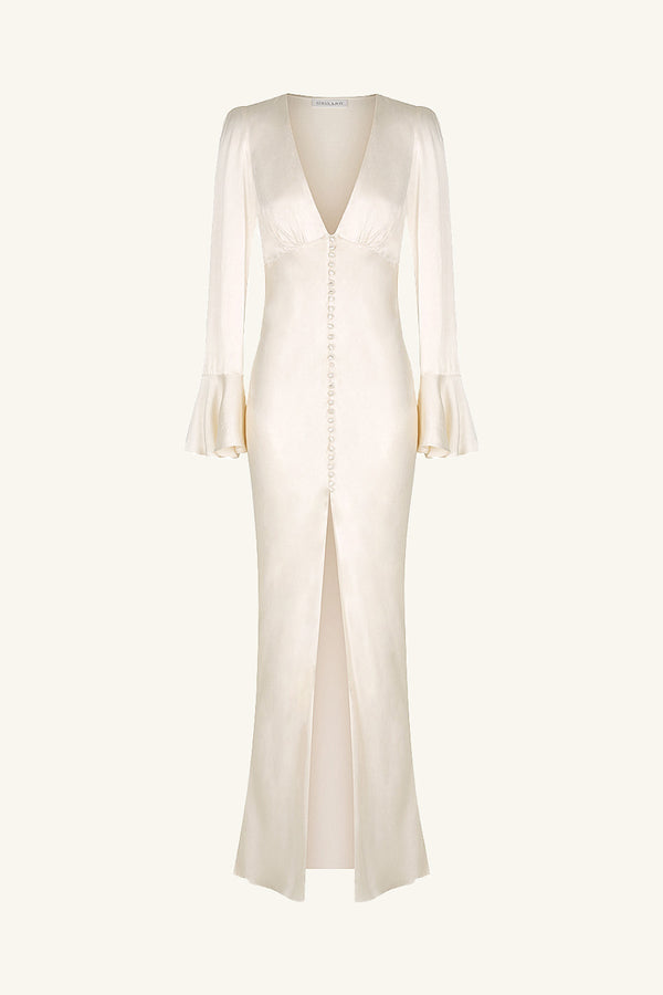 LA LUNE FRILL CUFF BIAS MIDI DRESS - CREAM_G