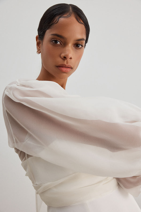 LA LUNE LIA SILK WRAP CROP BLOUSE - IVORY_C