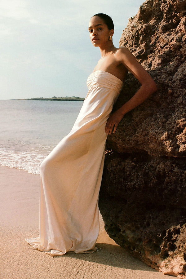 LA LUNE STRAPLESS RUCHED BODICE MAXI DRESS - CREAM_C